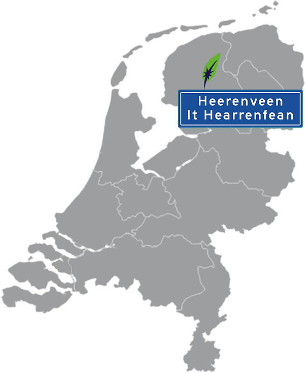 Dagnall Vertaalbureau Enschede aangegeven op kaart Nederland met blauw plaatsnaambord met witte letters en Dagnall veer - transparante achtergrond - 600 * 733 pixels